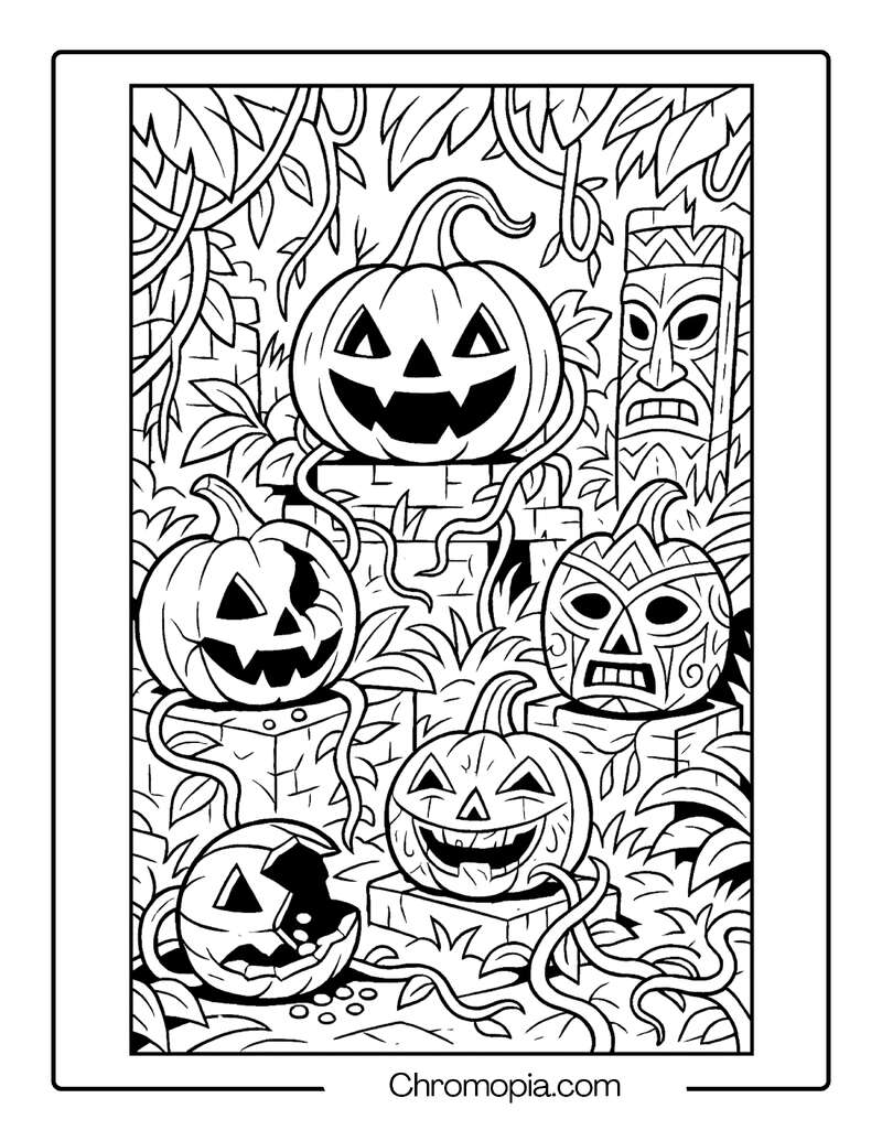 Jungle Ruins of the Jack-o_-Lantern Gods – Jack-o_-Lantern Coloring Page