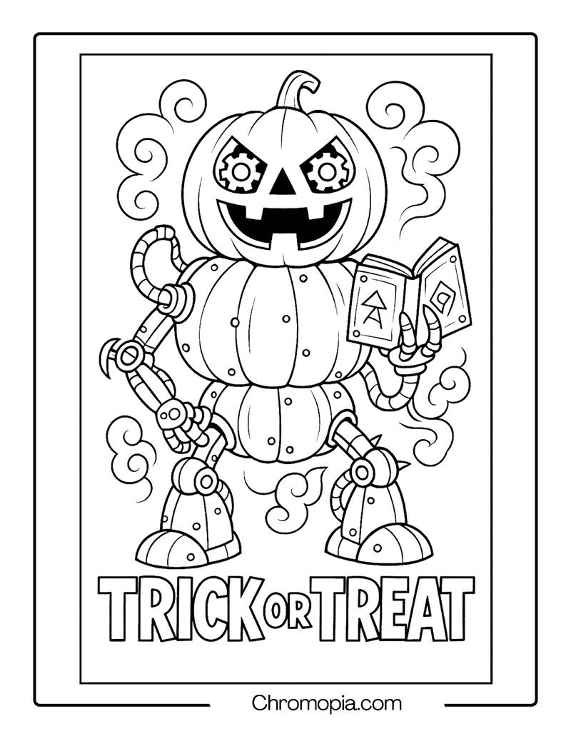 Mechanical Jack-o_-Lantern Golem – Jack-o_-Lantern Coloring Page