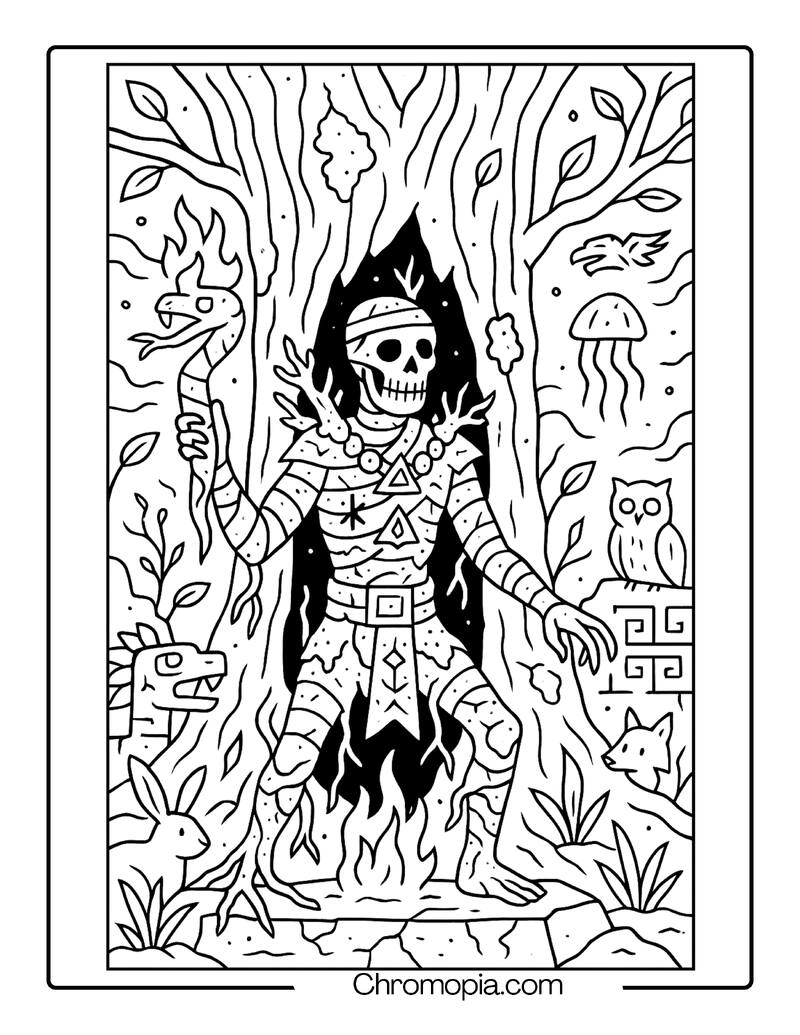 Druid Mummy Sprouting From a Hollow Tree – Fantasy Mummy Coloring Page