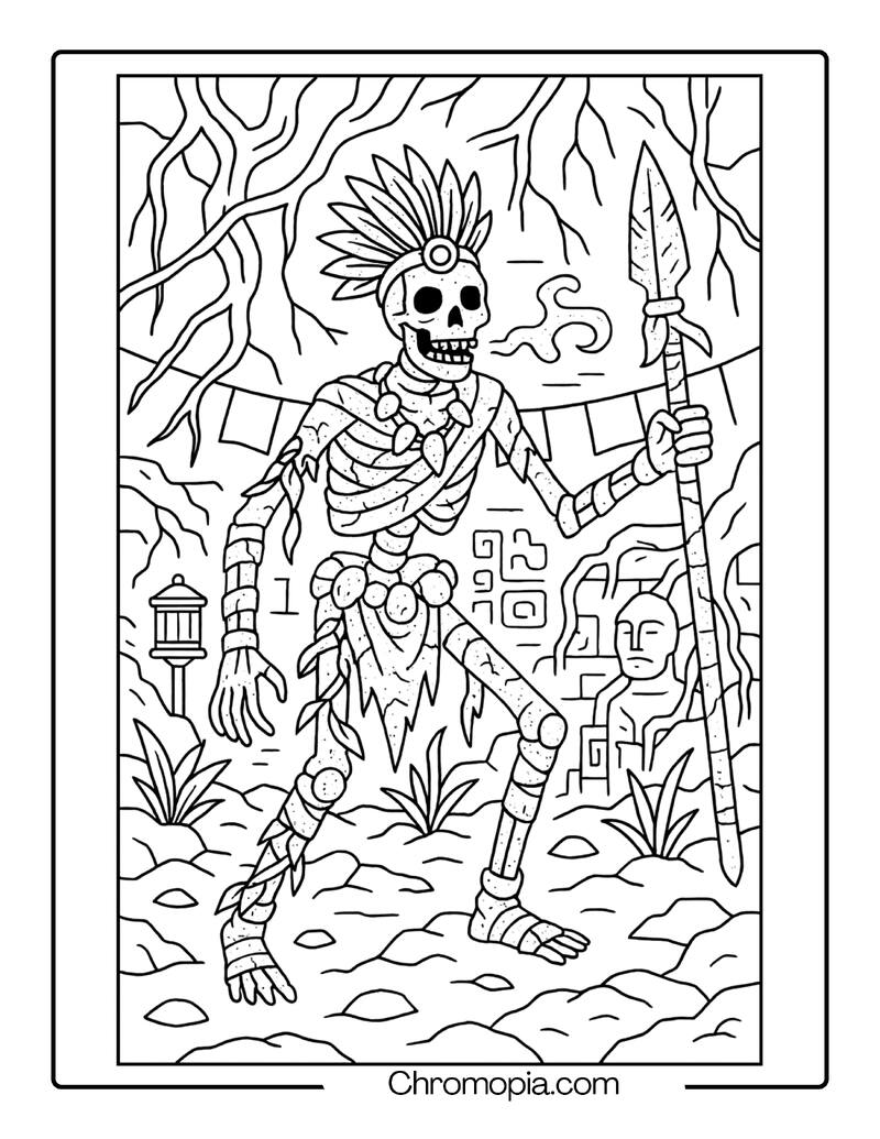 Mummy Warrior from Mayan Burial Pit – Cultural Mummy Coloring Page