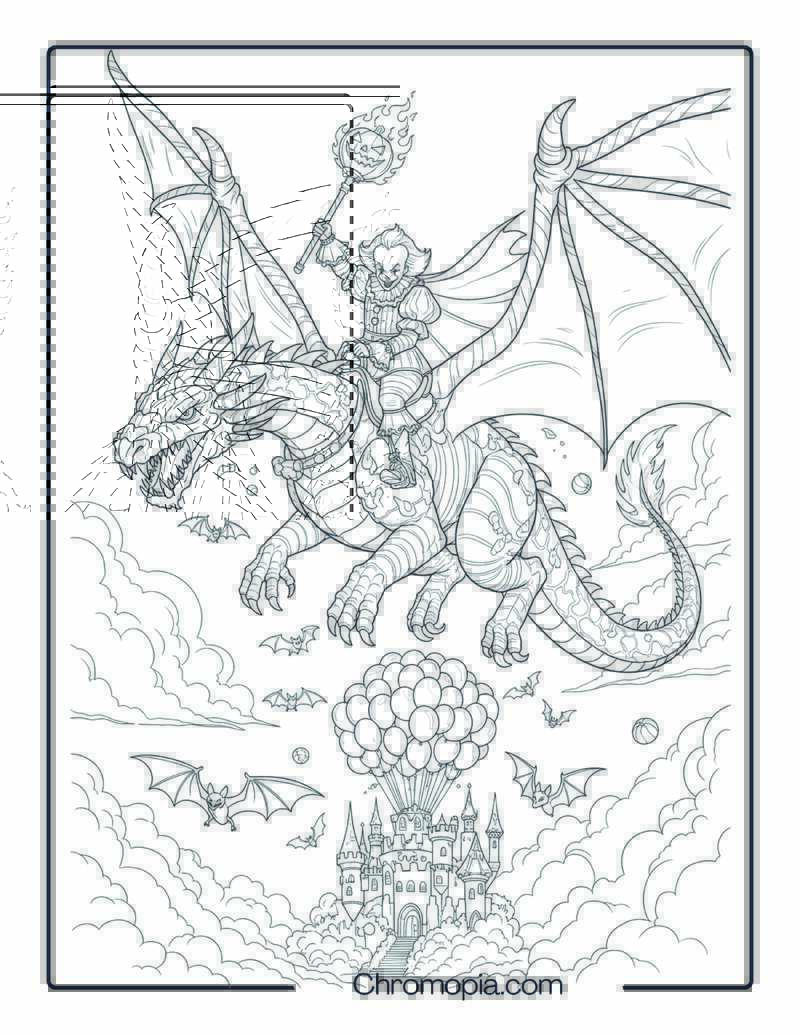 Fantasy Dragon Rider Pennywise coloring page