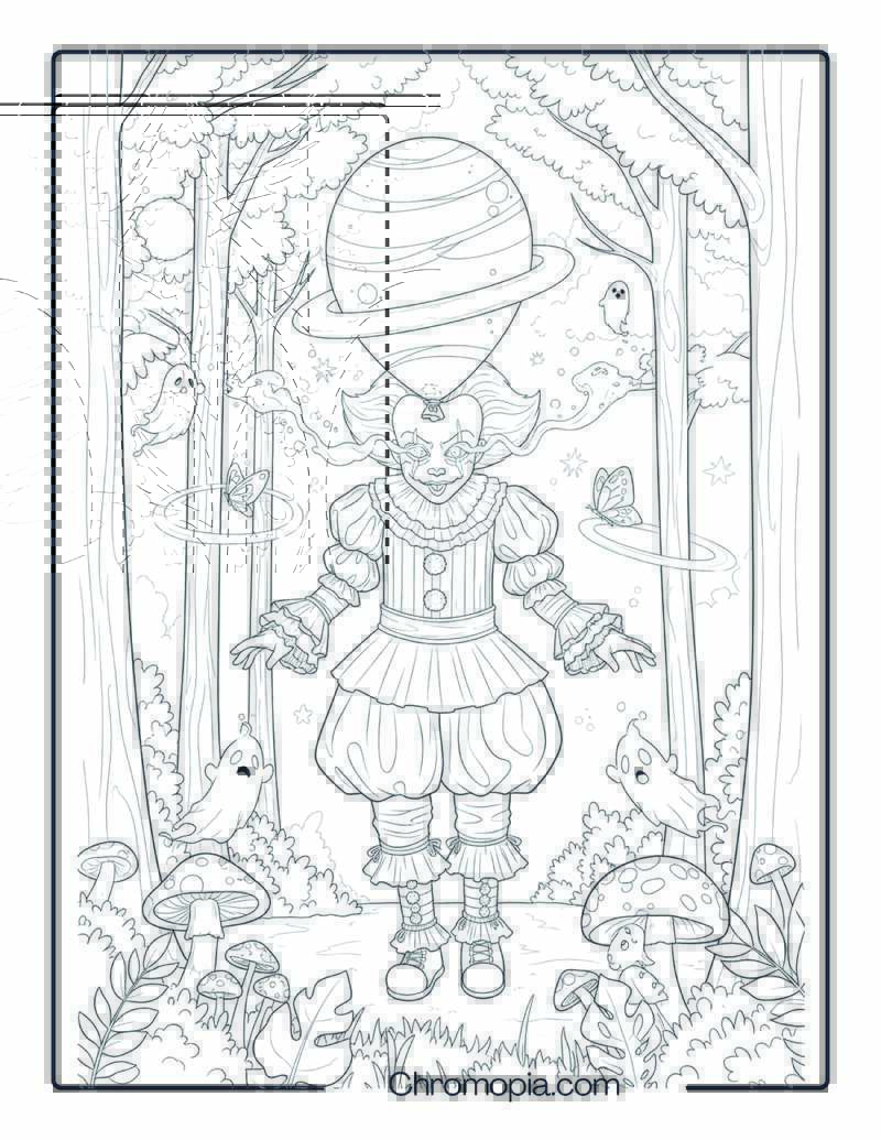 Fantasy Glow Pennywise in Dream Forest coloring page