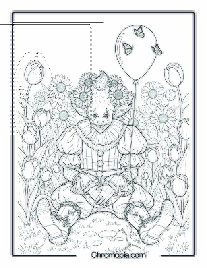 Floral Art Spring Pennywise in Garden coloring page