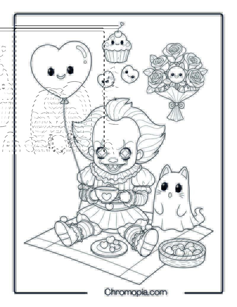 Kawaii Pennywise Valentine Picnic coloring page