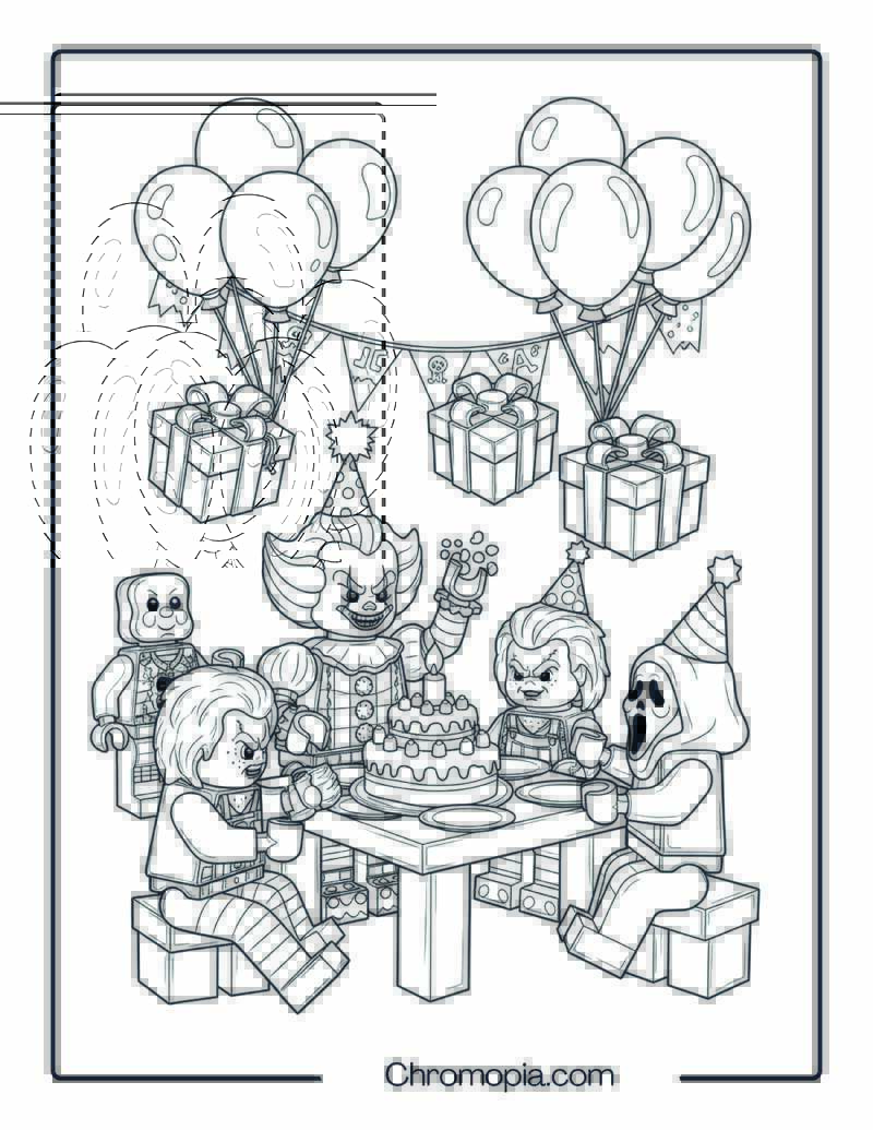 Lego Style Pennywise Birthday Bash coloring page