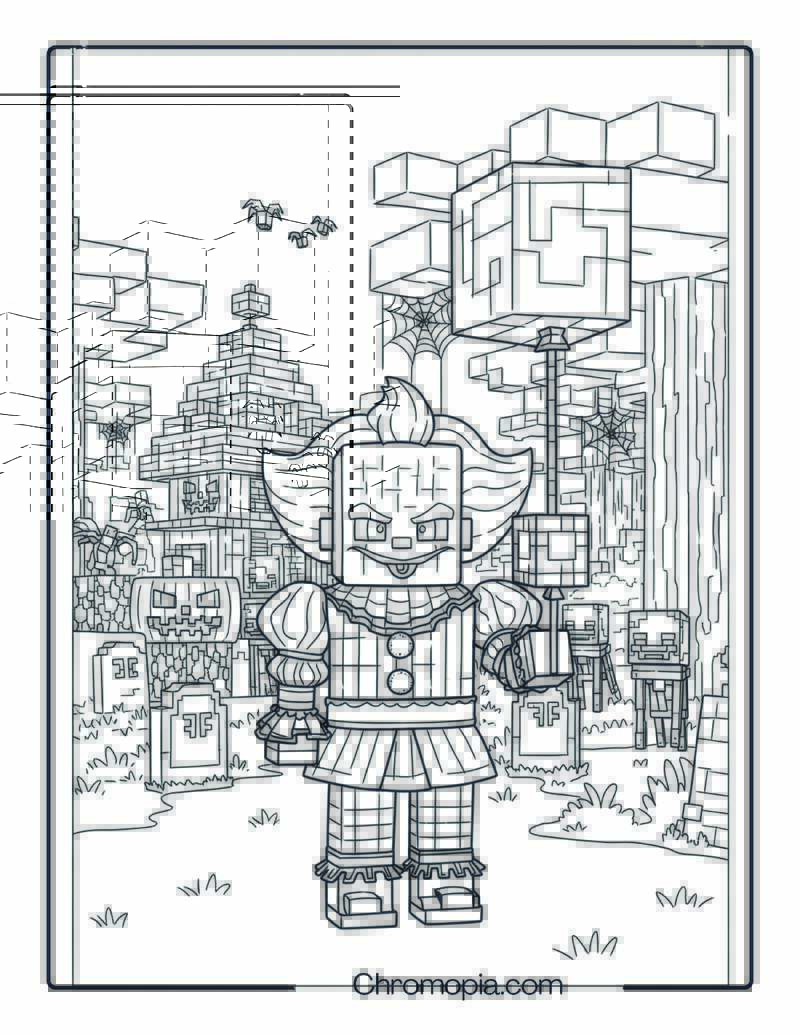Minecraft Style Halloween Pennywise coloring page