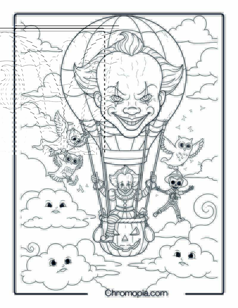 Pennywise on a Haunted Hot Air Balloon Ride coloring page
