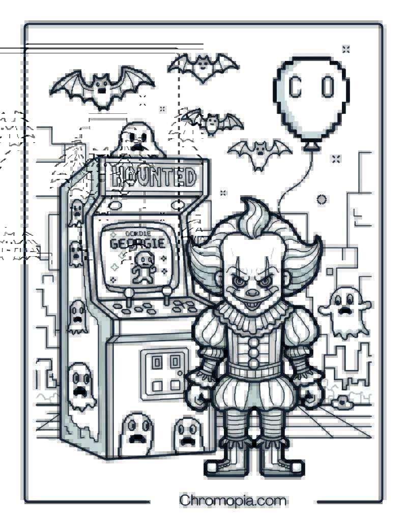 Pixel Art Pennywise in Haunted Arcade coloring page