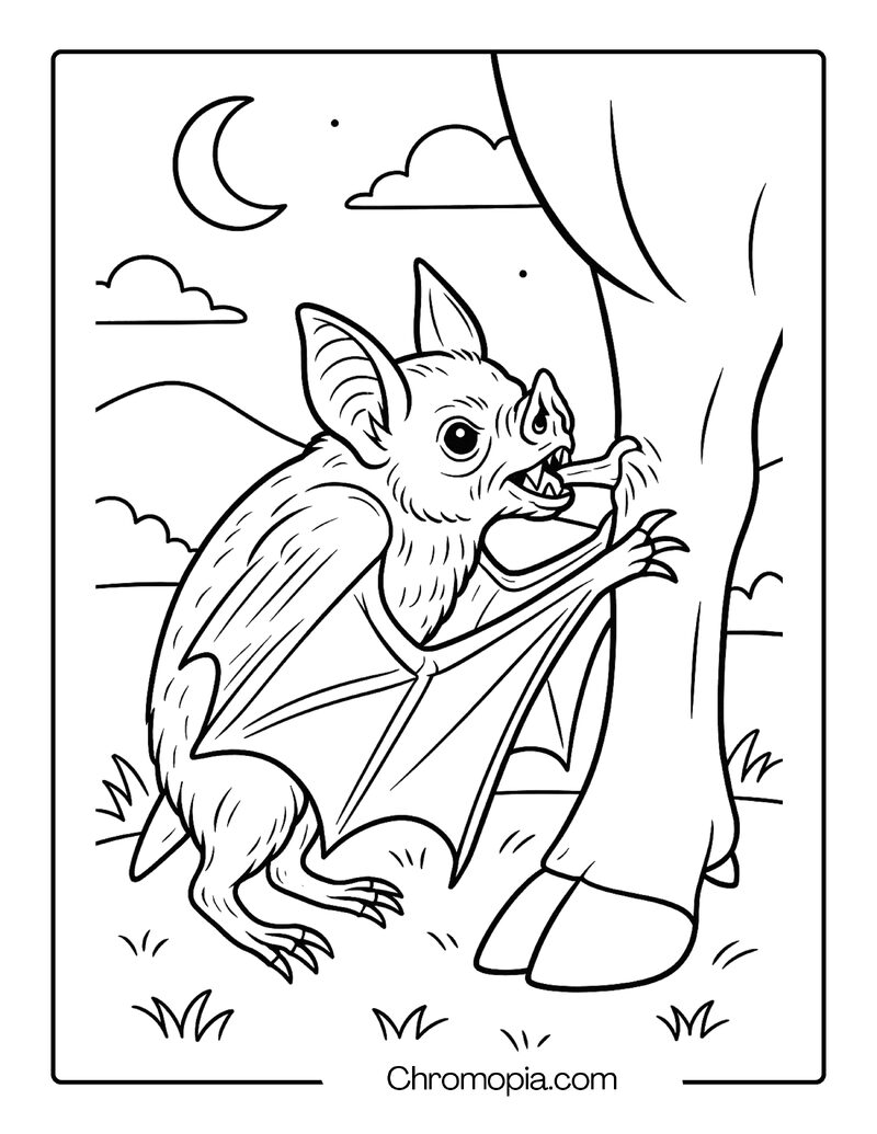 Common Vampire Bat Feeding on a Cattle Wound – Bat Coloring Page