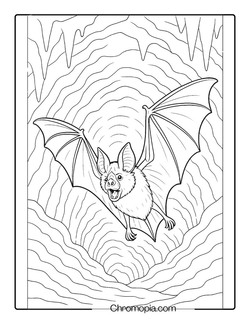 Horseshoe Bat in Echolocation Pose Inside a Cave – Bat Coloring Page