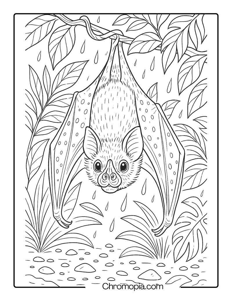 Tube-Nosed Fruit Bat in a Rainforest Canopy – Bat Coloring Page