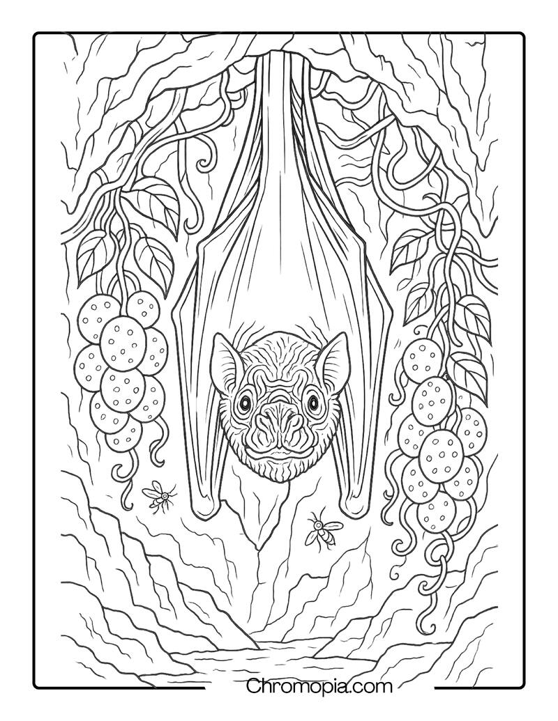 Wrinkle-Faced Bat Hanging in a Tropical Cave – Bat Coloring Page