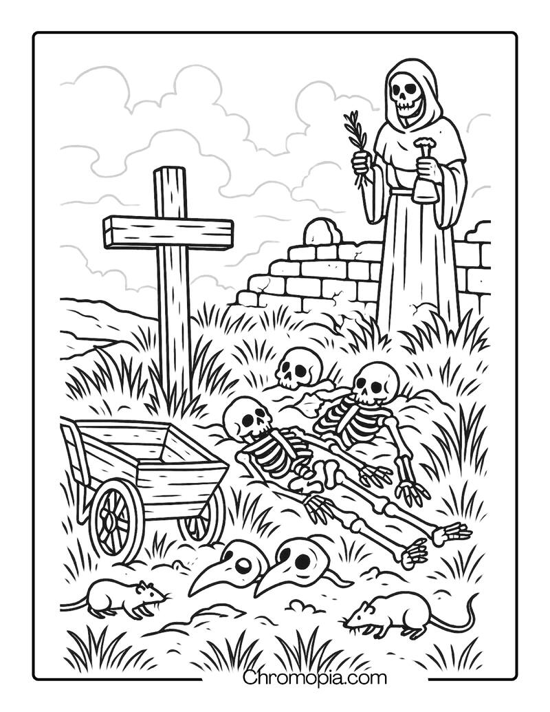 Medieval European Plague Grave – Graveyard Coloring Page