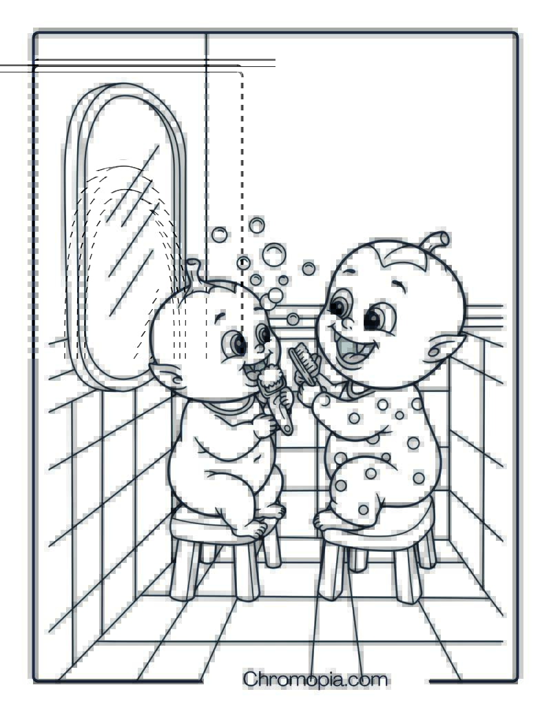 Baby Dennis Brushing His Vampire Teeth Coloring Page