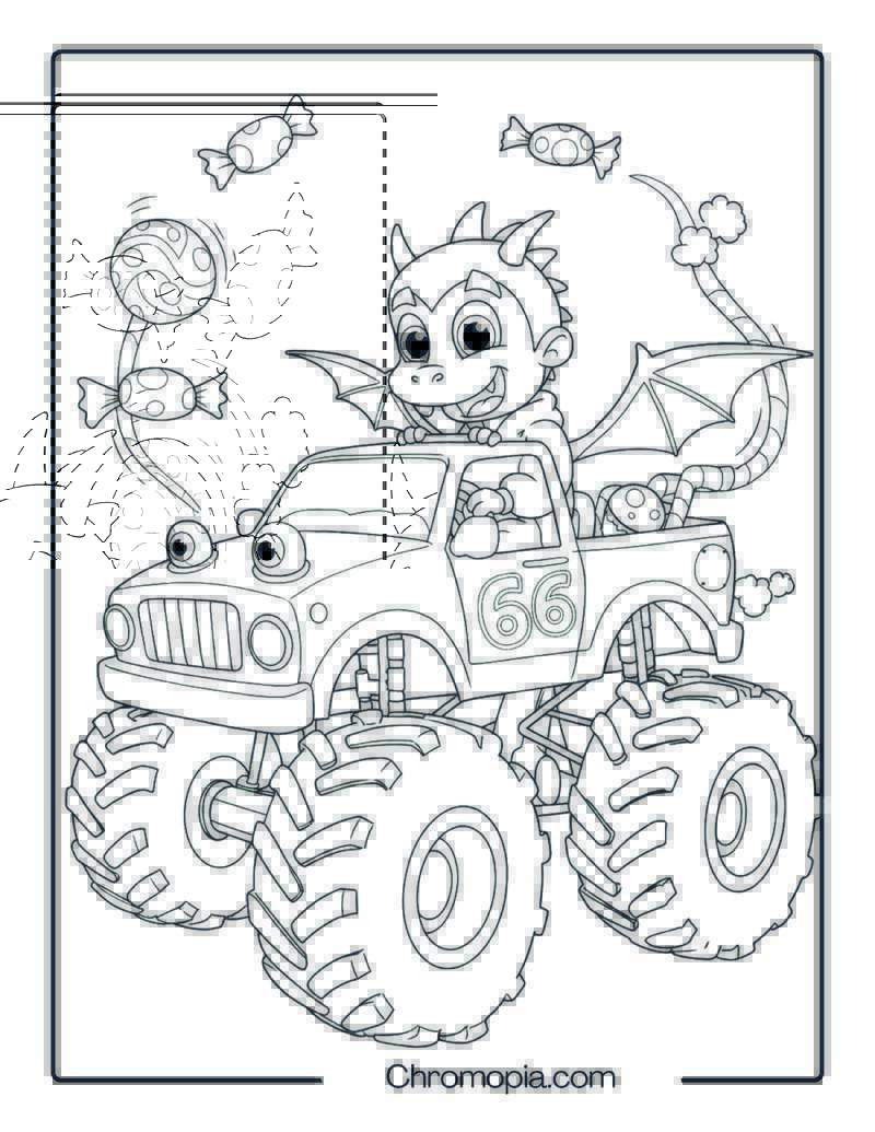 Monster Johnny Driving a Friendly Monster Truck Coloring Page