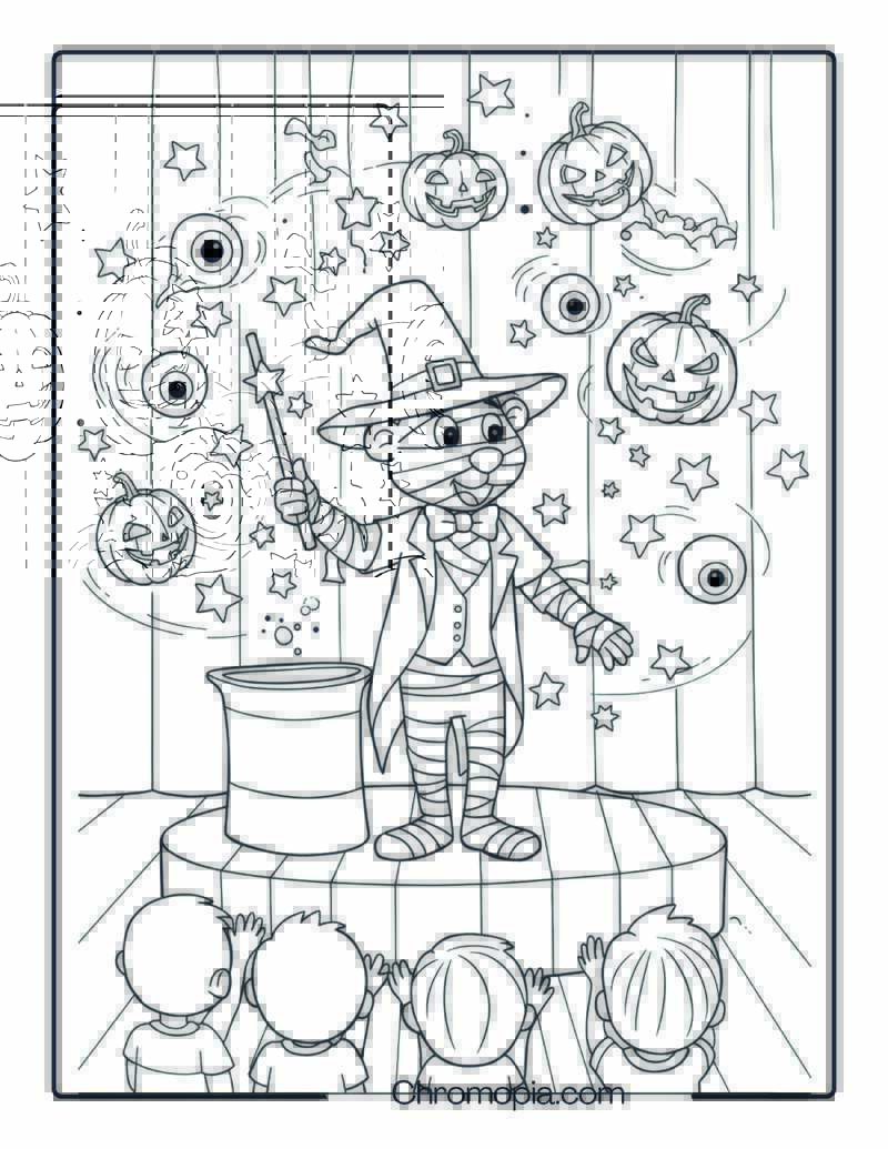 Murray Doing a Halloween Magic Show for Kids Coloring Page