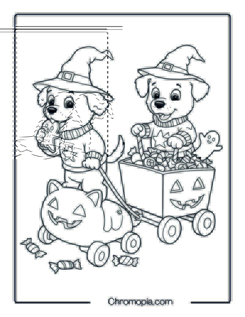 Toddler Wayne and Wanda Pulling a Wagon Full of Candy Coloring Page
