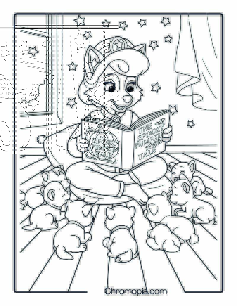 Wanda Reading a Halloween Story to Baby Pups Coloring Page