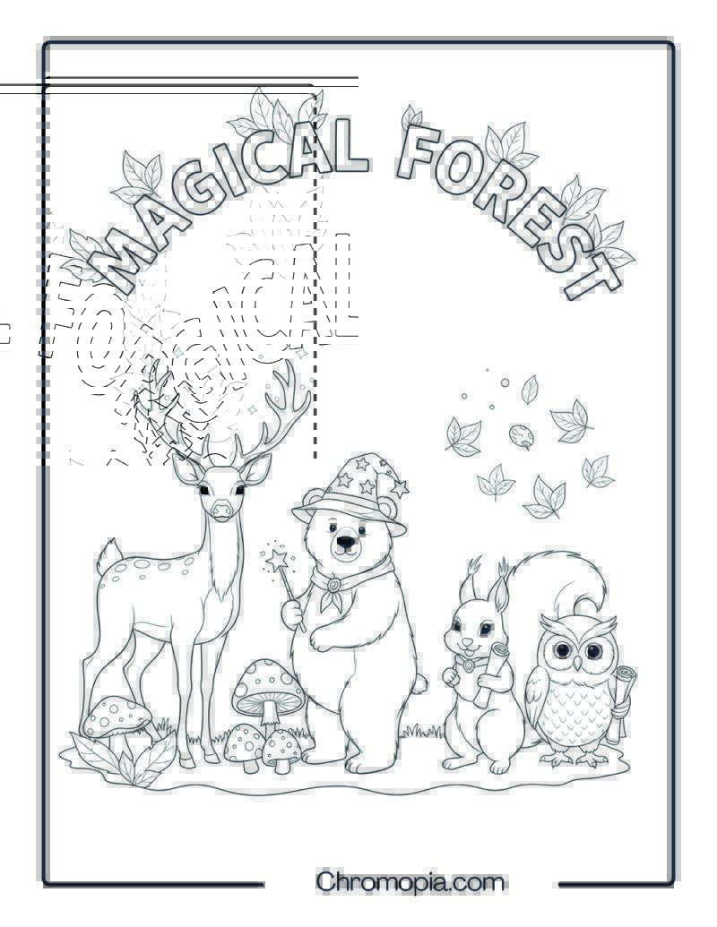 Magical Forest Animal Parade coloring page