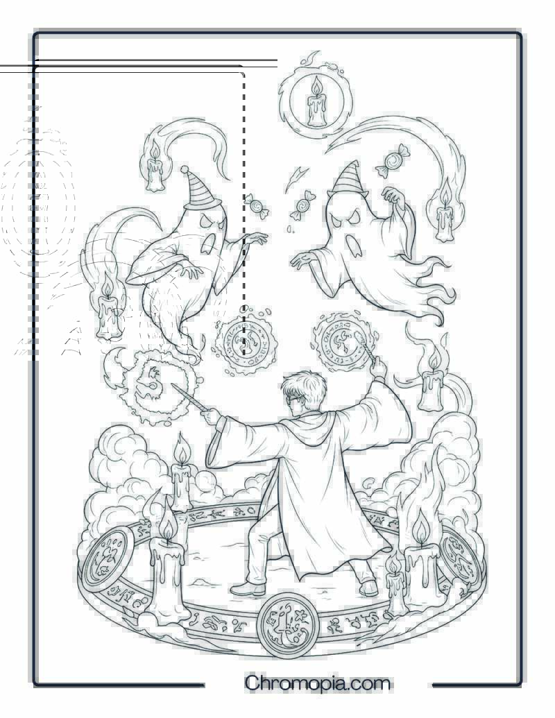 Harry Potter Halloween Duel with Ghosts coloring page