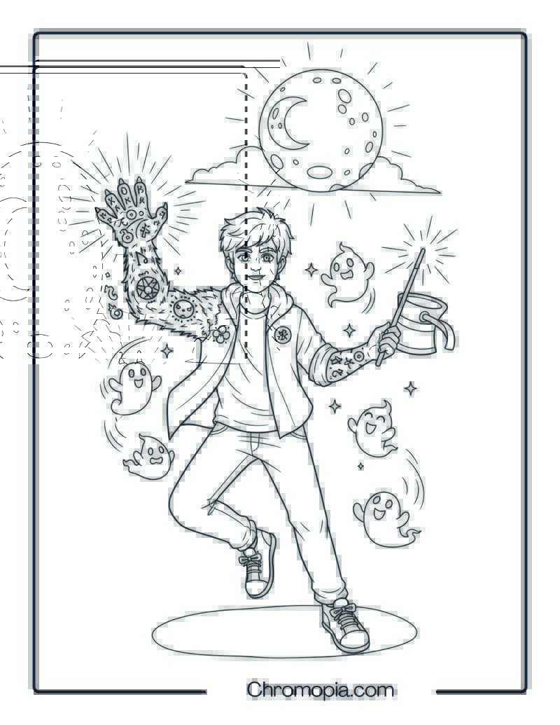 Magic Werewolf Transformation Halloween coloring page