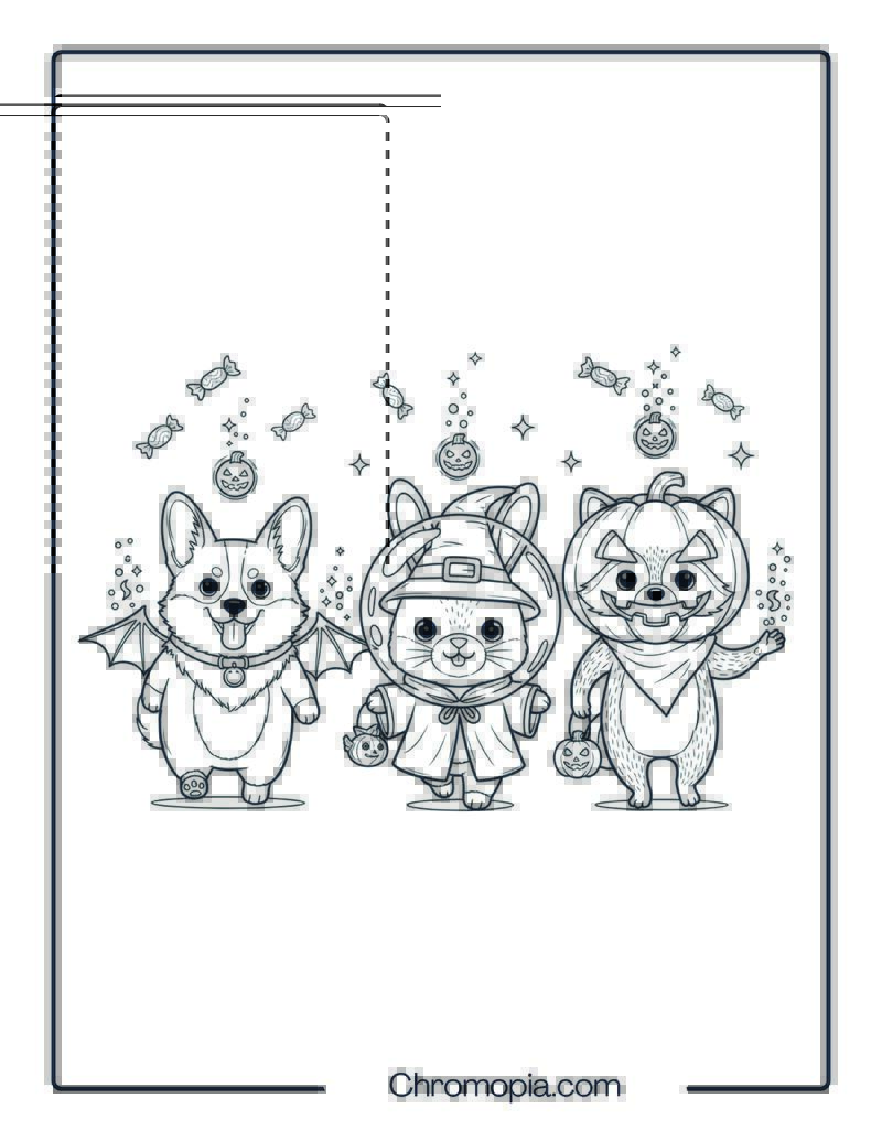 Magical Pet Parade on Halloween Night coloring page