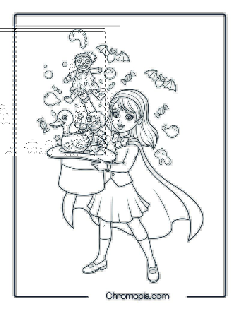 Magician Girl and Haunted Hat Trick coloring page