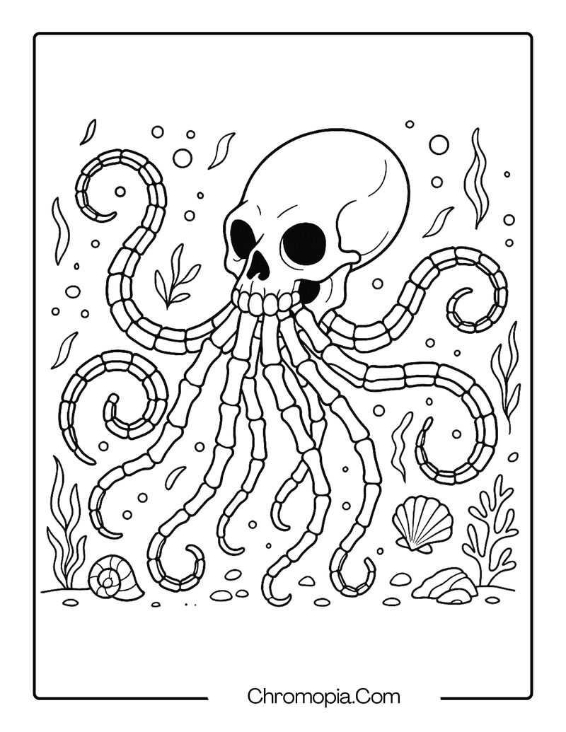 Octopus Skeleton with Bone Tentacles – Animal Skeleton coloring page