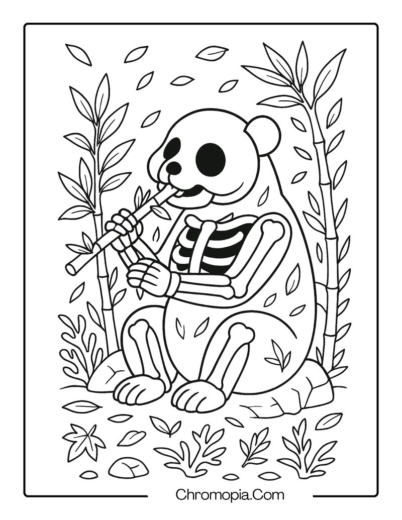 Panda Skeleton Eating Bamboo – Animal Skeleton coloring page
