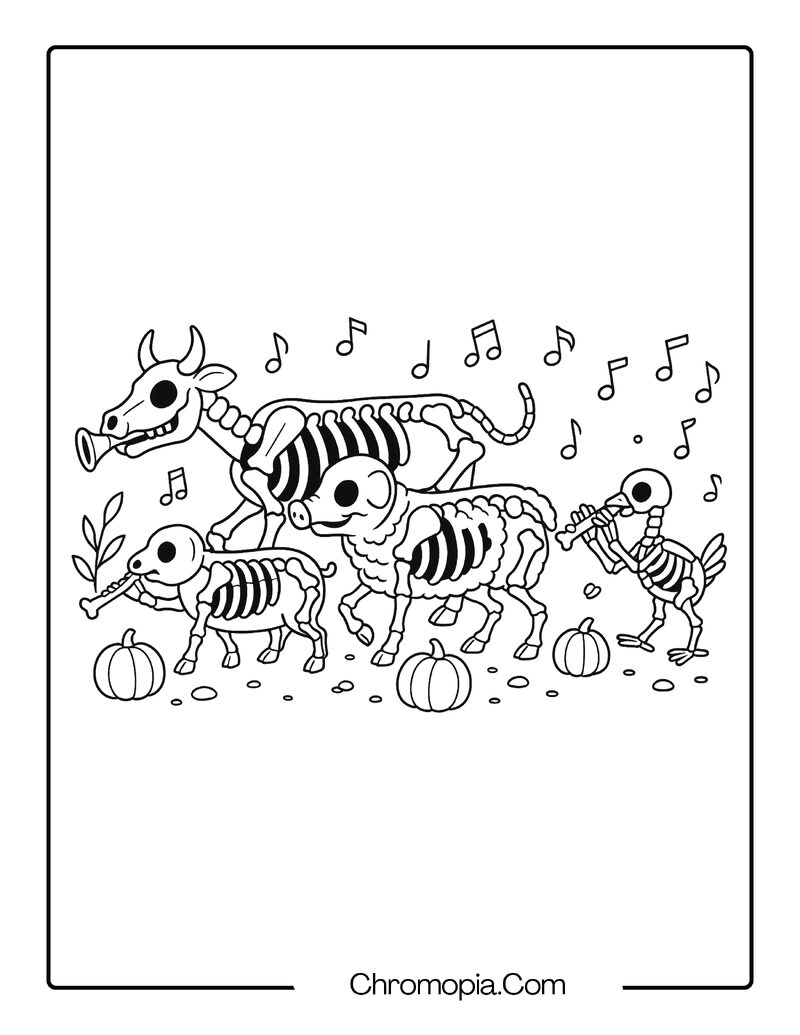 Skeleton Parade of Farm Animals – Animal Skeleton coloring page