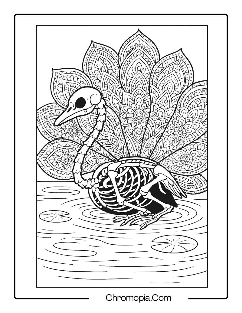 Swan Skeleton with Mandala Feathers – Animal Skeleton coloring page