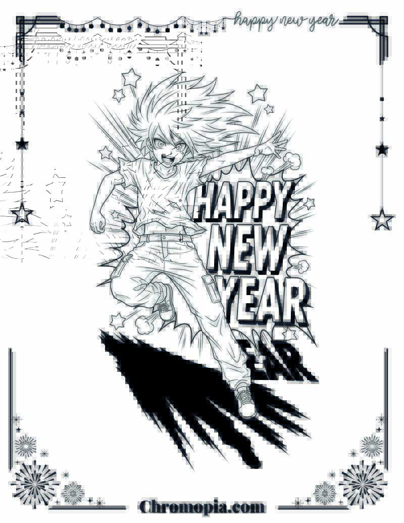 Anime Style Happy New Year Coloring Page