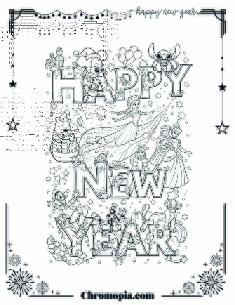 Disney Character Party on Letters Coloring Page