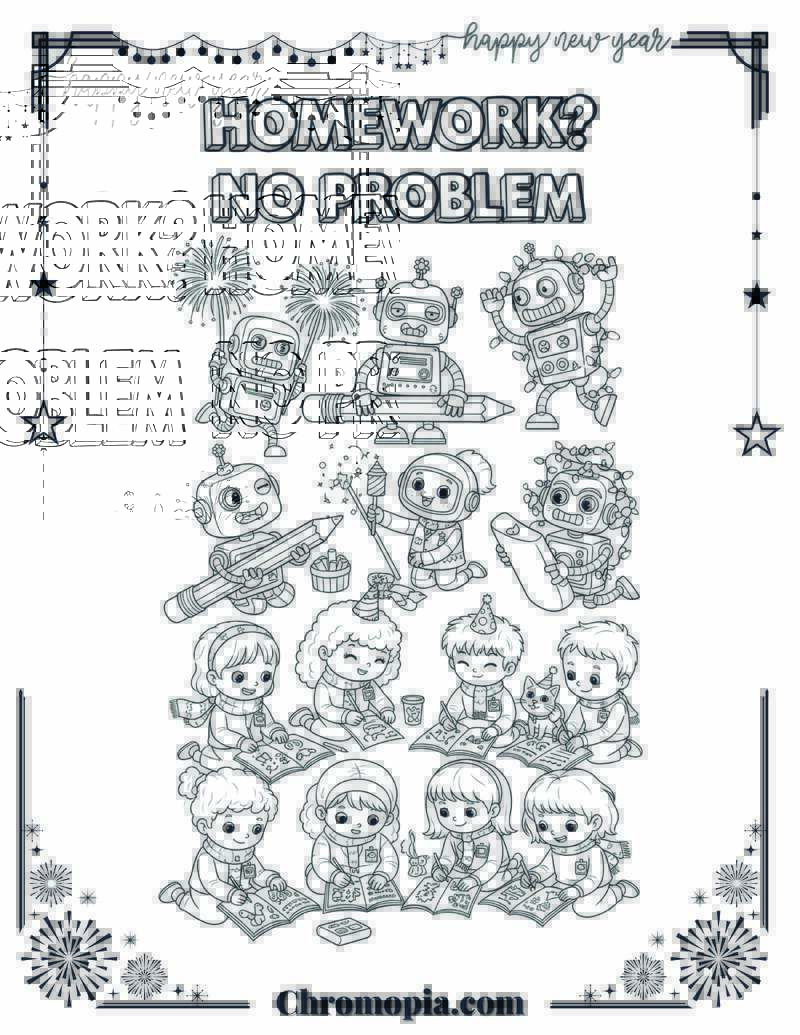 Hilarious Homework Helper Robots New Year Edition Coloring Page