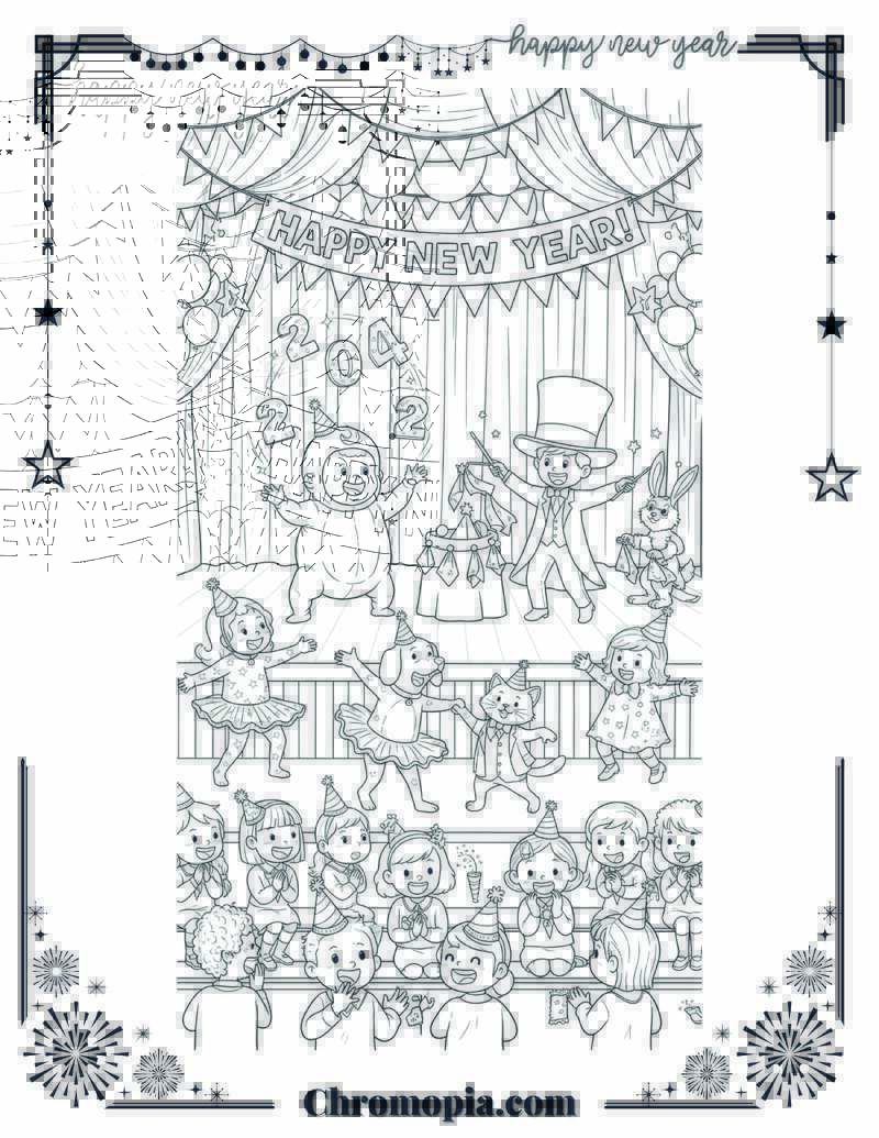 New Year Talent Show with Silly Acts Coloring Sheet