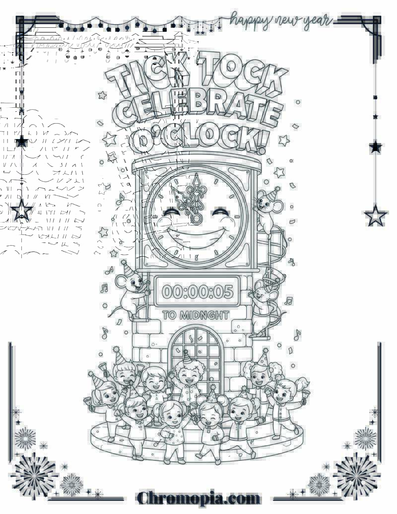 Magical Countdown Clock Tower Coloring Sheet