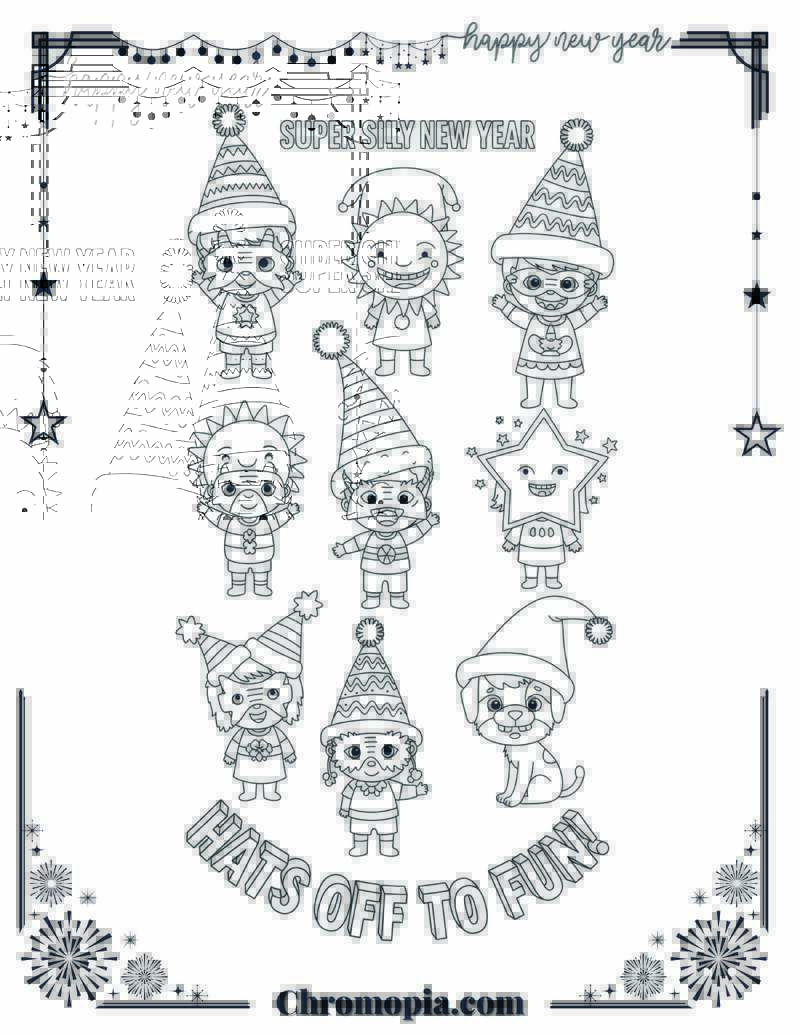 Super Silly New Year Hats & Masks Coloring Sheet