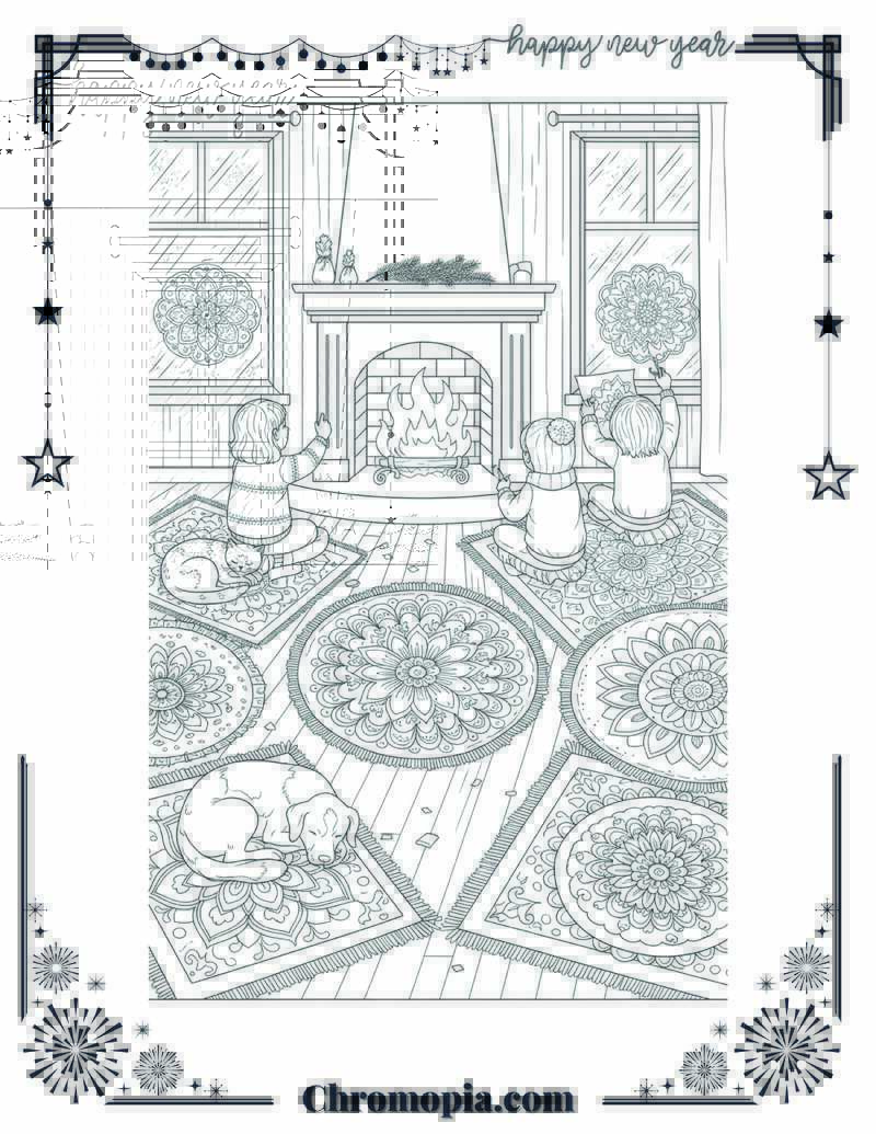 Cozy Hearth Mandala Warmth and Creativity Coloring Sheet