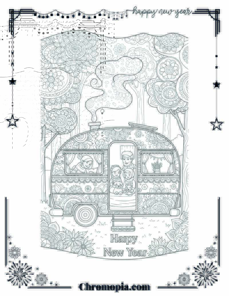 Cozy Mandala Camper Restful Celebration Coloring Page