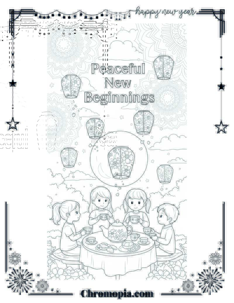 Mandala Moonlight Tea Party Tranquil Celebration Coloring Page