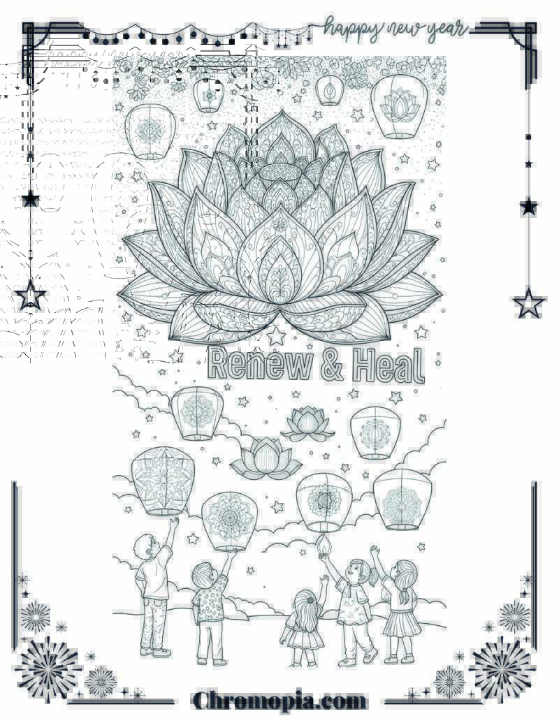 Therapeutic Lotus Bloom Healing Light Coloring Sheet