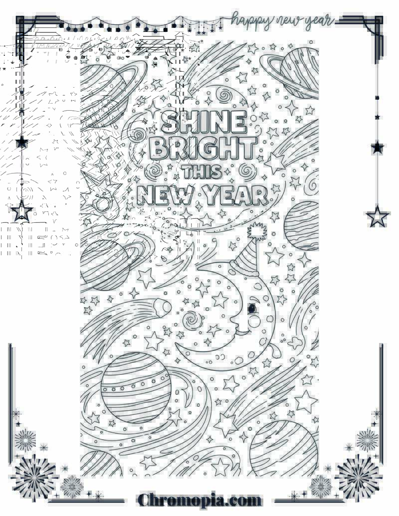 Celestial Celebration Under Cosmic Stars Coloring Sheet