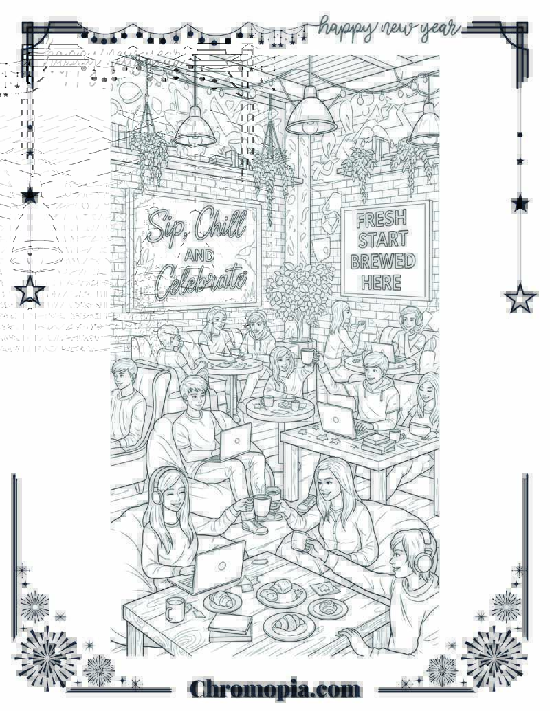 Chill Vibes Café Hangout Coloring Page