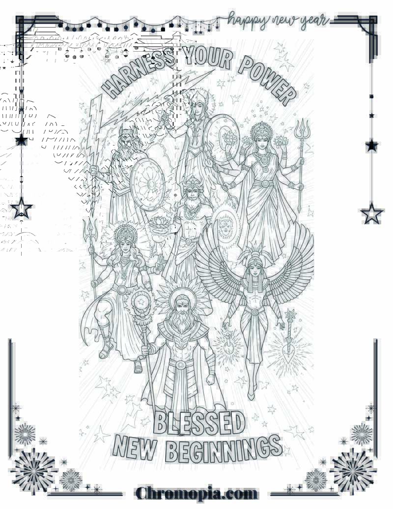 Godly Glow Up Mythology Power Pose Coloring Sheet