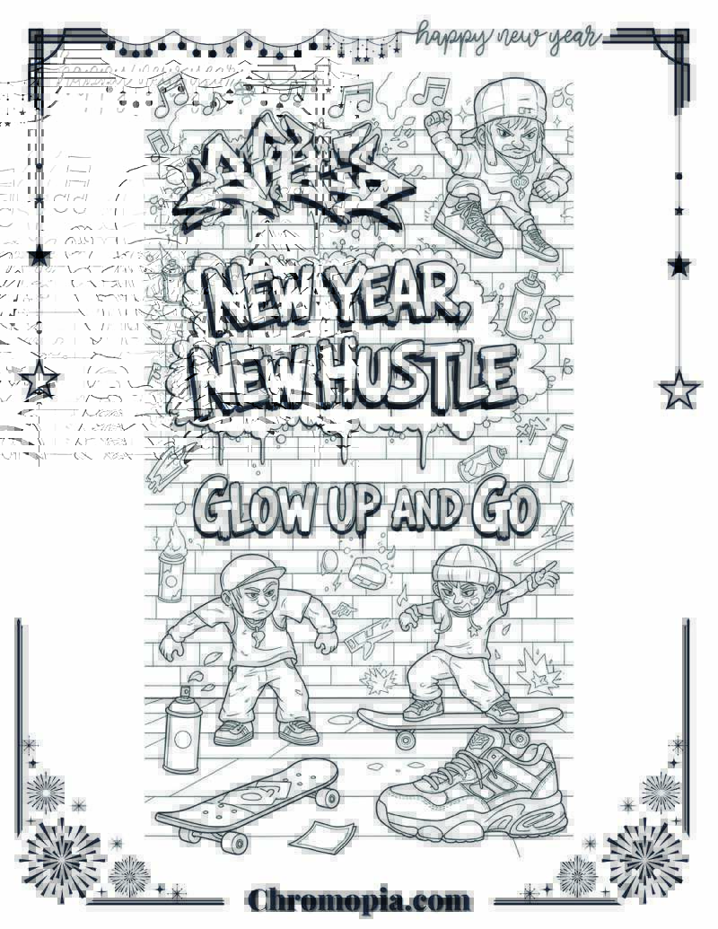 Street Art Explosion Hip-Hop Hustle Coloring Sheet