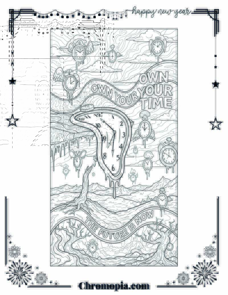 Time Warp Twilight Melting Clock Adventure Coloring Page