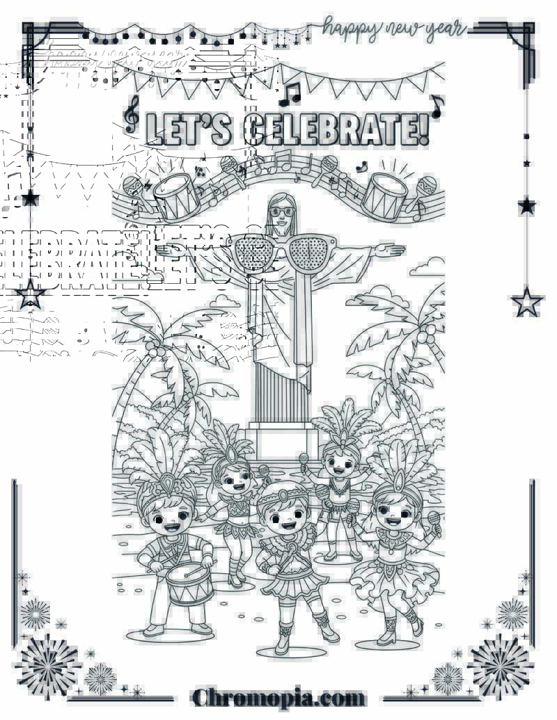 Brazil & Copacabana Beach Carnival Party Coloring Sheet