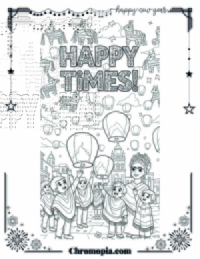 Mexico & Año Nuevo Fiesta Coloring Sheet