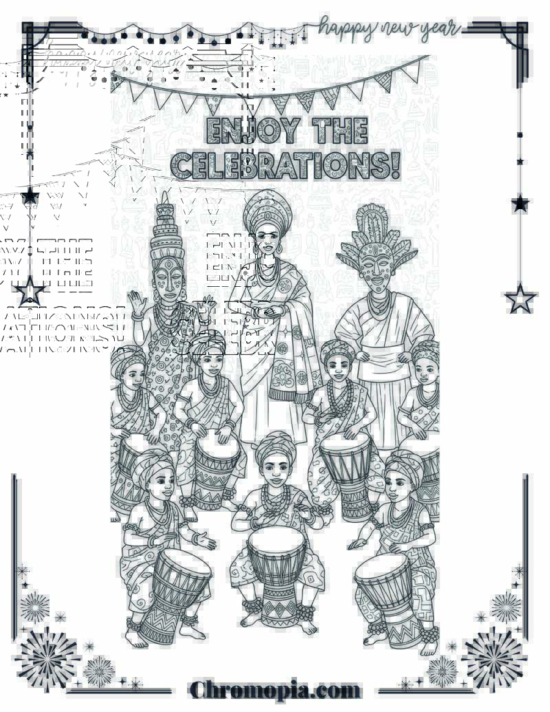 Nigeria & Yoruba Festival Drum Dance Coloring Sheet