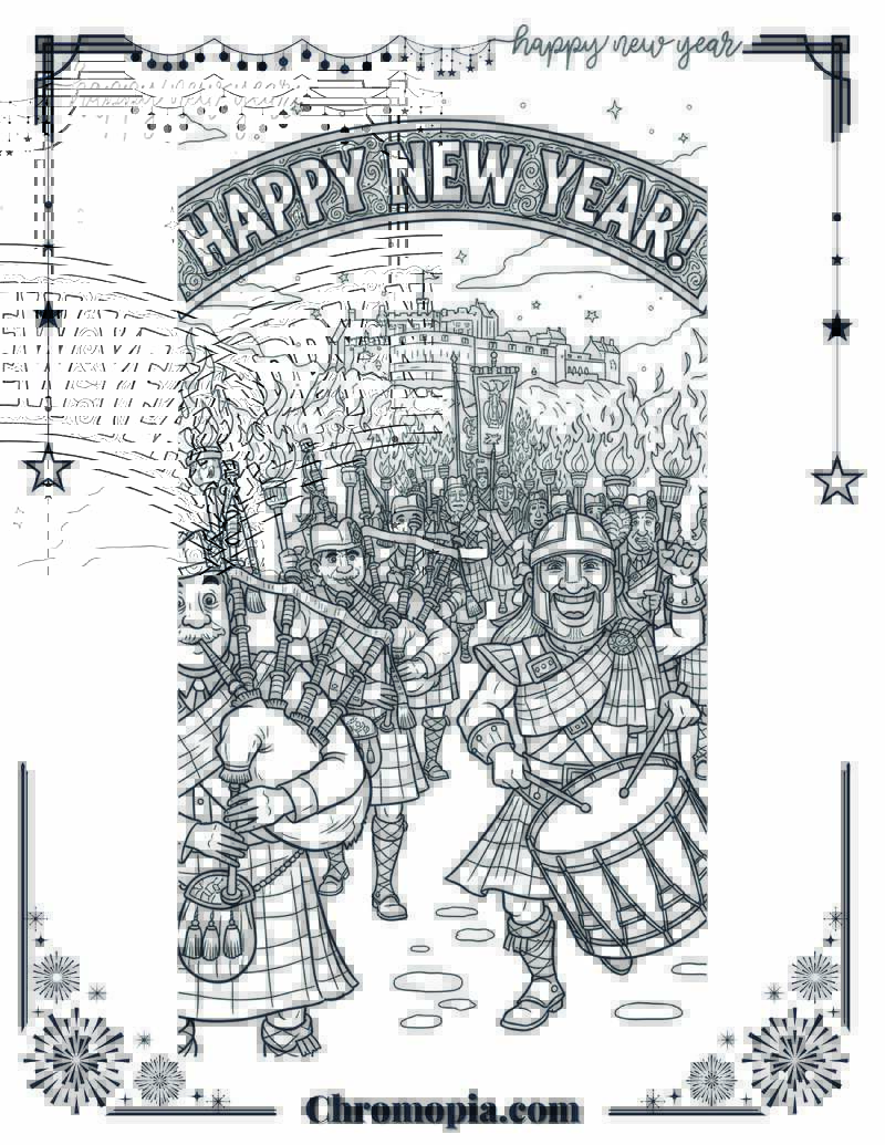 Scotland’s Hogmanay Torchlight Procession Coloring Sheet